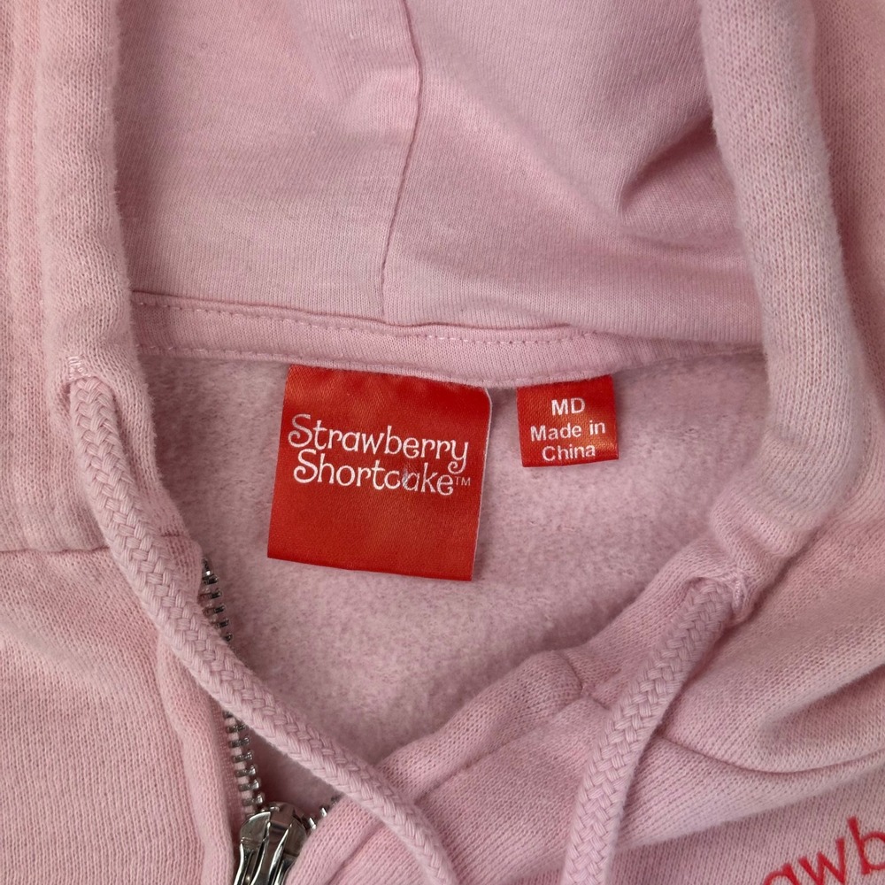 Strawberry Shortcake Hoodie Girls Medium‎ Pink Cropped Zip Up Fleece - Picture 7 of 8